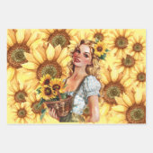 ヴィンテージインスパイアブロンデガールズ&サンフラワーズ ラッピングペーパーシート (正面3)