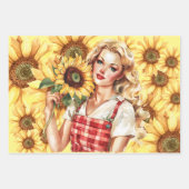 ヴィンテージインスパイアブロンデガールズ&サンフラワーズ ラッピングペーパーシート (正面)