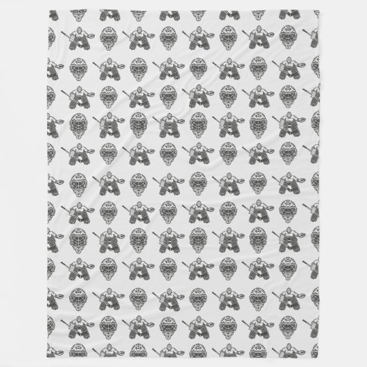 ヴィンテージインスパイアホッケーゴアリーとマスクパターン フリースブランケット (正面)