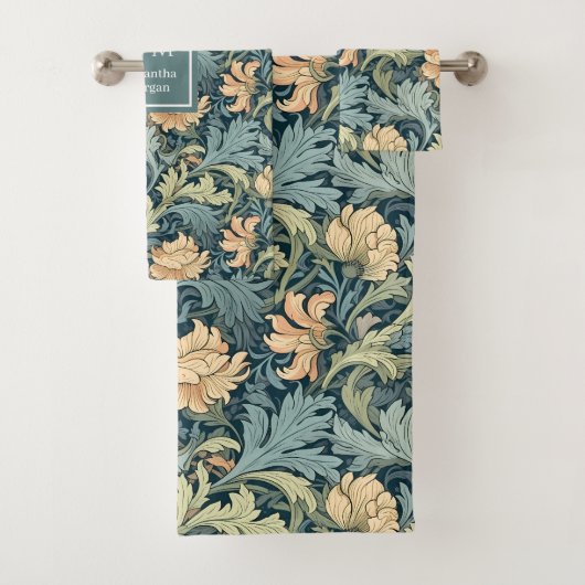 ヴィンテージインスパイアモリススタイルパーソナライズされたフローラ バスタオルセット (インサイチュ)