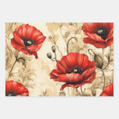 ヴィンテージインスパイアレッドポピー ラッピングペーパーシート (正面3)