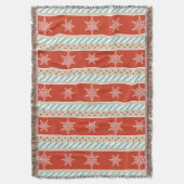 ヴィンテージインスパイアレッドミント雪片パターン スローブランケット (正面縦)