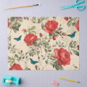 ヴィンテージインスパイアレッドローズ&バタフライ 薄葉紙 (クラフト)