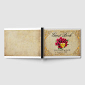 ヴィンテージインスパイアレッドローゼアンド金ゴールド結婚ズ ゲストブック (全面)