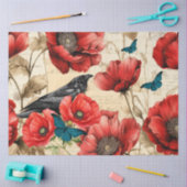 ヴィンテージインスパイアレッド・ポピーとブラック・レイヴン 薄葉紙 (クラフト)