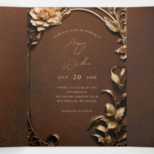 ヴィンテージインスパイア演劇三つ結婚折 三つ折り招待状 (内部中)