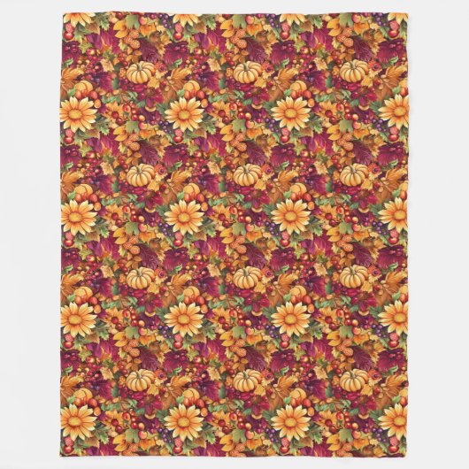 ヴィンテージインスパイア秋のデリケート花模様カボチャ フリースブランケット (正面)