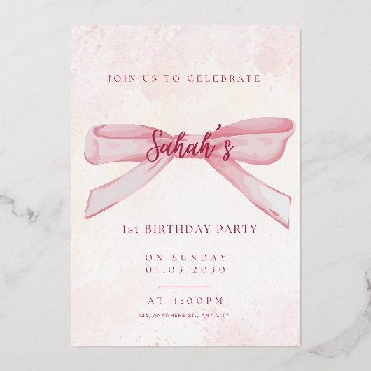 ヴィンテージインスパイア誕生日招待状 | エレガントと 箔招待状 (正面)