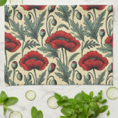 ヴィンテージインスパイア赤ケシ柄 キッチンタオル (折り畳み)