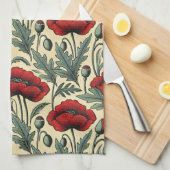 ヴィンテージインスパイア赤ケシ柄 キッチンタオル (四つ折り)