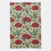 ヴィンテージインスパイア赤ケシ柄 キッチンタオル (縦)