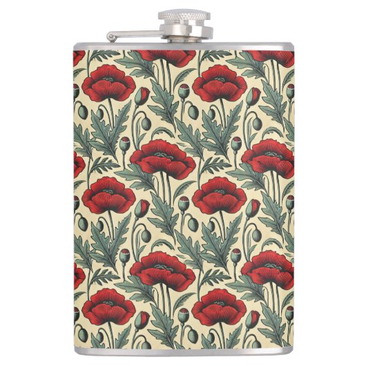 ヴィンテージインスパイア赤ケシ柄 フラスク (正面)