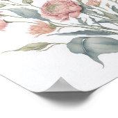 ヴィンテージインスパイア青と赤の水色の花 ポスター (角)