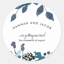 ヴィンテージインスパイア青フローラ追加名結婚付け日 ラウンドシール