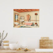 ヴィンテージインテリアデザインイラストレーションポスター ポスター (キッチン)