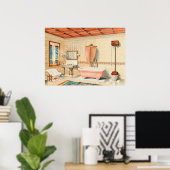 ヴィンテージインテリアデザインイラストレーション ポスター (ホームオフィス)