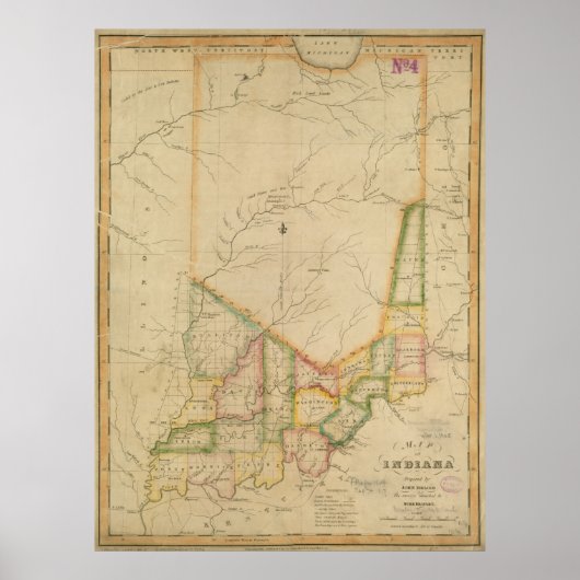 ヴィンテージインディアナの地図（1817年） ポスター (正面)
