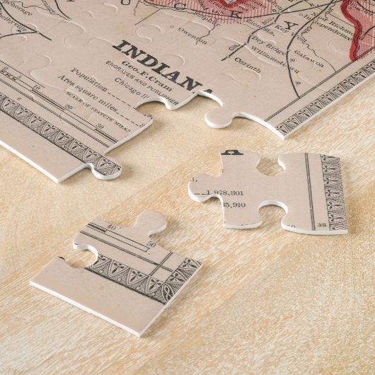ヴィンテージインディアナの地図（1883年） ジグソーパズル (側面)