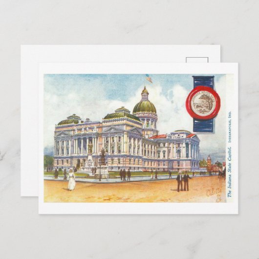 ヴィンテージインディアナステートハウス/キャピトルwithシール ポストカード (正面/裏面)