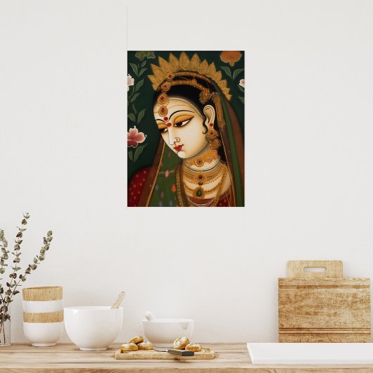 ヴィンテージインディアンウーマンポートレートピッ絵画ワイ ポスター (キッチン)