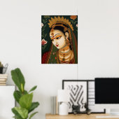 ヴィンテージインディアンウーマンポートレートピッ絵画ワイ ポスター (ホームオフィス)