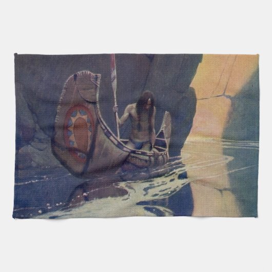 ヴィンテージインディアンカヌパドリングサンクラシック キッチンタオル (横)