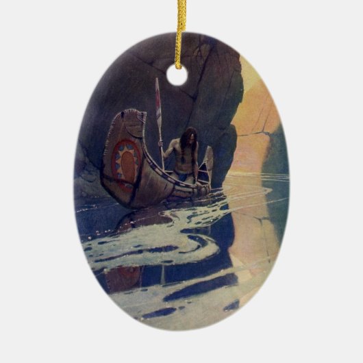 ヴィンテージインディアンカヌパドリングサンクラシック セラミックオーナメント (正面)