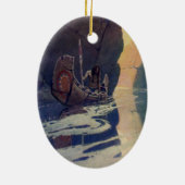 ヴィンテージインディアンカヌパドリングサンクラシック セラミックオーナメント (裏面)