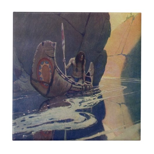 ヴィンテージインディアンカヌパドリングサンクラシック タイル (正面)
