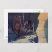 ヴィンテージインディアンカヌパドリングサンクラシック ポストカード (正面/裏面)