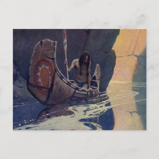 ヴィンテージインディアンカヌパドリングサンクラシック ポストカード (正面)