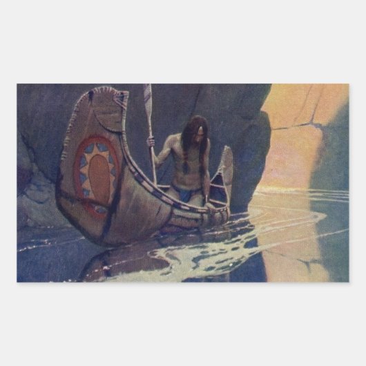 ヴィンテージインディアンカヌパドリングサンクラシック 長方形シール (正面)