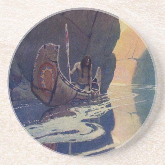 ヴィンテージインディアンカヌーパドリングサンシンボル コースター (正面)