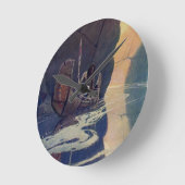 ヴィンテージインディアンカヌーパドリングサンシンボル ラウンド壁時計 (傾斜)
