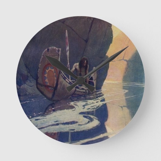 ヴィンテージインディアンカヌーパドリングサンシンボル ラウンド壁時計 (正面)