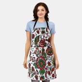 ヴィンテージインディアンコットンチンツ生地 エプロン (着用した状態)