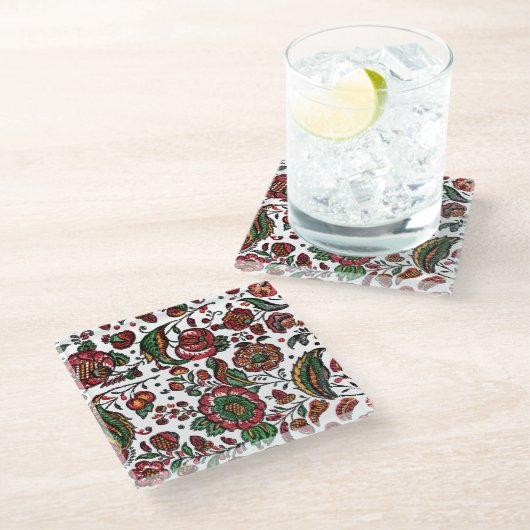 ヴィンテージインディアンコットンチンツ生地 ガラスコースター (アングル)