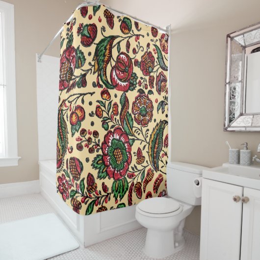 ヴィンテージインディアンコットンチンツ生地 シャワーカーテン (インサイチュ)