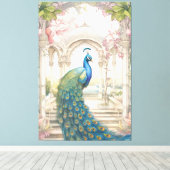 ヴィンテージインディアンスタイルフローラガーデンピーコック キャンバスプリント (インサイチュ (ウッドフロア))