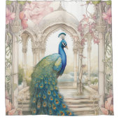 ヴィンテージインディアンスタイルフローラガーデンピーコック シャワーカーテン (正面)