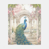 ヴィンテージインディアンスタイルフローラガーデンピーコック フリースブランケット (正面)