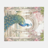 ヴィンテージインディアンスタイルフローラガーデンピーコック フリースブランケット (正面(横))