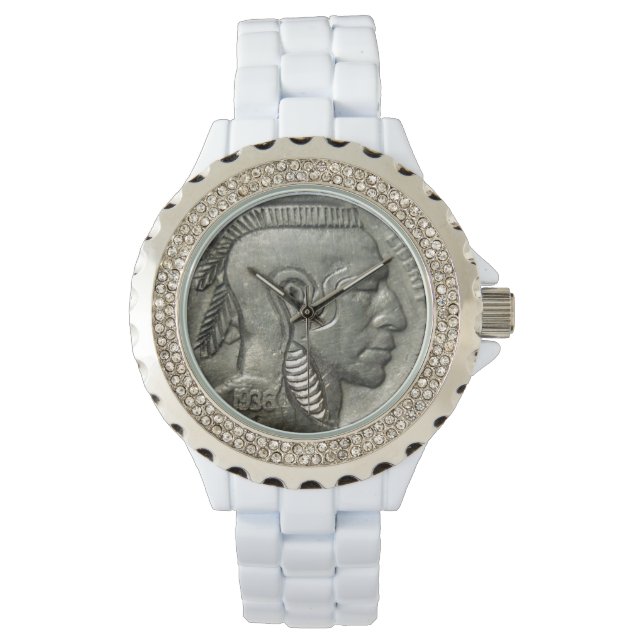 ヴィンテージインディアンヘッドニッケルコイン先住民アメリカン 腕時計 (正面)