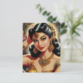 ヴィンテージインディアン女性イラストレーション ポストカード (スタンド正面)