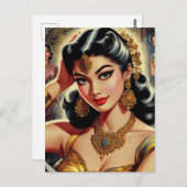 ヴィンテージインディアン女性イラストレーション ポストカード (正面/裏面)