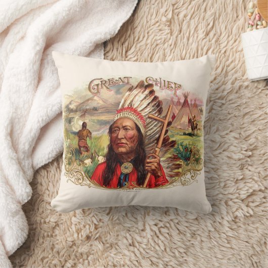 ヴィンテージインディアン素晴らしチーフシガーボックス クッション (ブランケット)