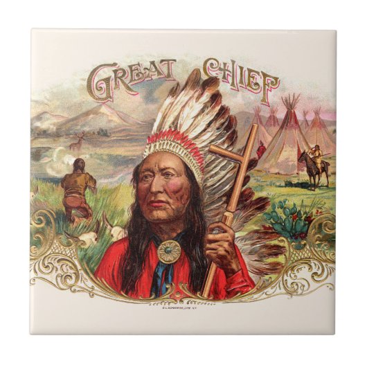 ヴィンテージインディアン素晴らしチーフシガーボックス タイル (正面)