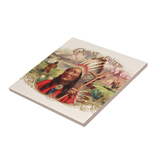 ヴィンテージインディアン素晴らしチーフシガーボックス タイル (側面)