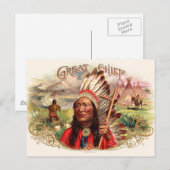 ヴィンテージインディアン素晴らしチーフシガーボックス ポストカード (正面/裏面)