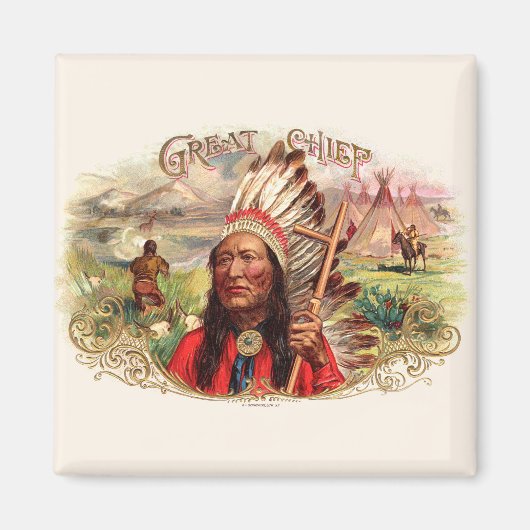 ヴィンテージインディアン素晴らしチーフシガーボックス マグネット (正面)